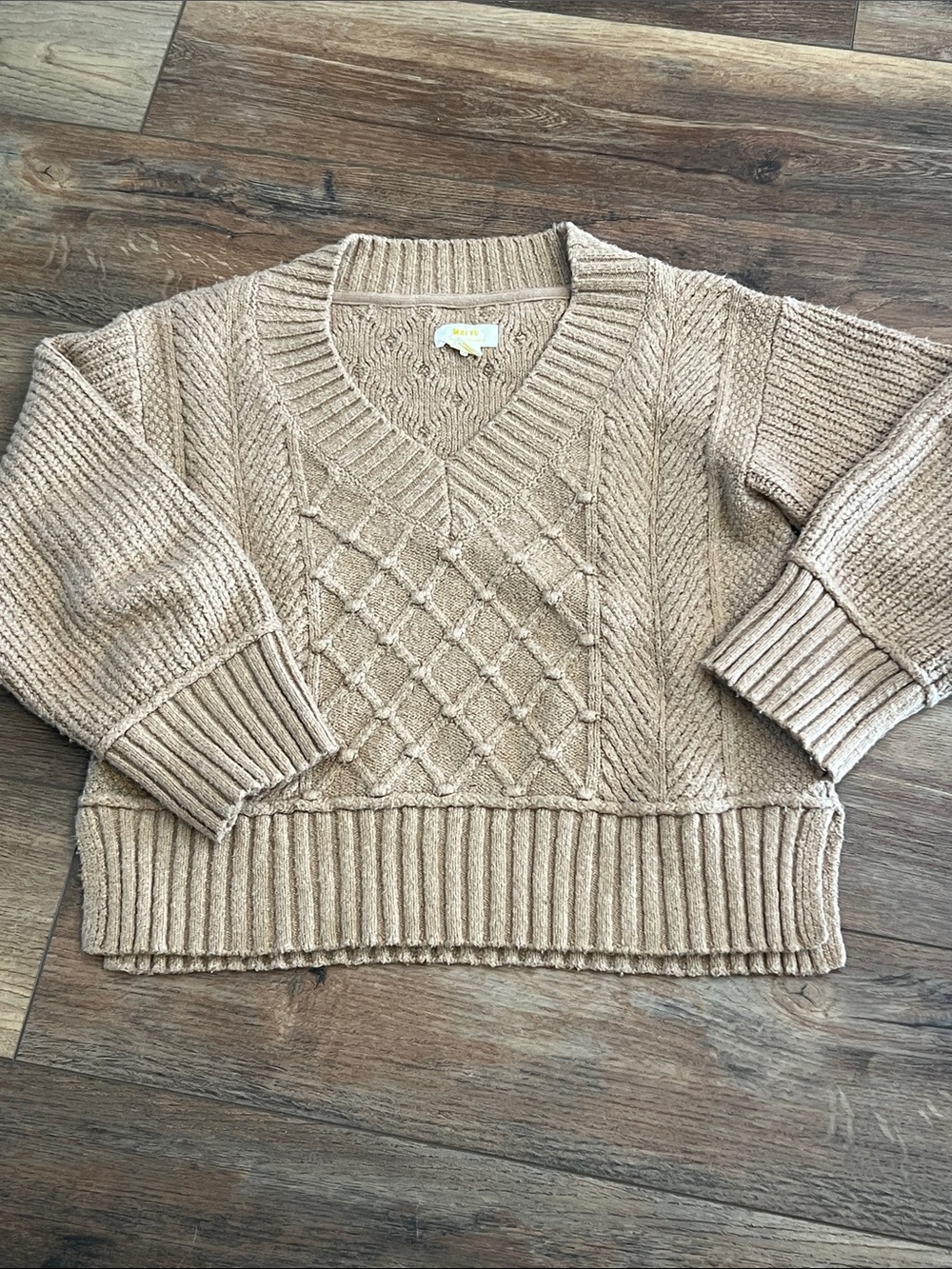 S Maeve Cable-Knit V-Neck Sweater in Taupe from Anthropologie